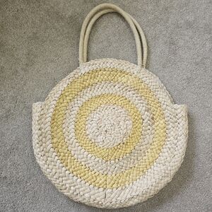 America Eagle Stylish Woven Straw Tote Bag - Cream and Yellow